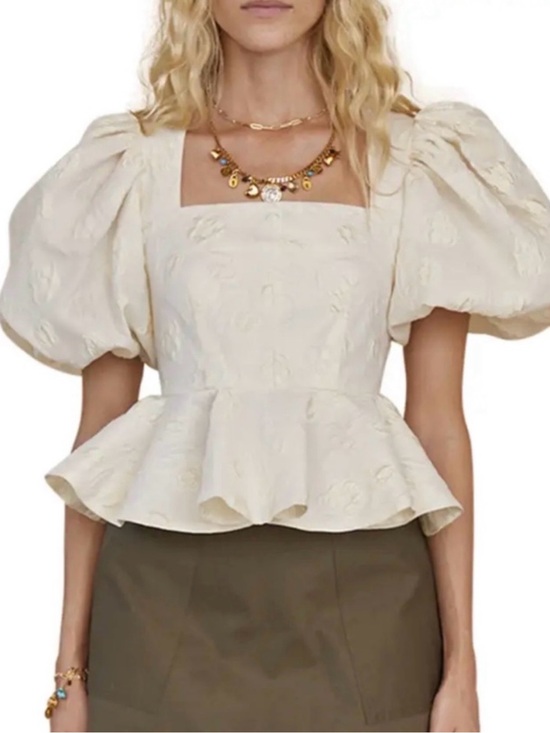 HUNTER BELL Tops - HUNTER BELL Cream Puff-Sleeve Peplum Blouse